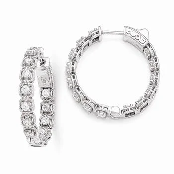 Square Drop Earrings for Modern -Sterling Silver Rhodium Plated CZ In and Out Oval Hoop Earrings