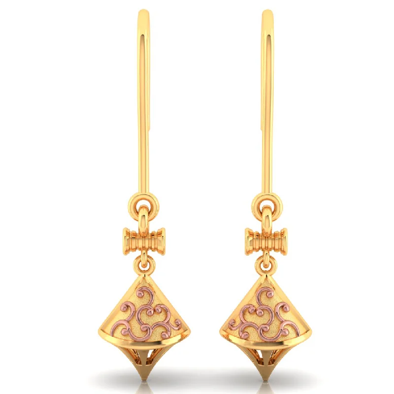 Short Drop Earrings for Subtle -14k Beautiful Gold Earrings With Intricate Yellow Gold Work