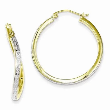 Drop Earrings for Valentine's Day -Sterling Silver Vermeil Diamond-cut Wavy Square Tube Hoop Earrings