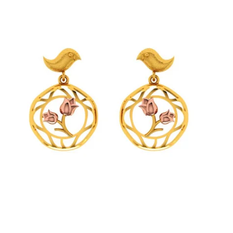 Drop Earrings with Polished Shine -Beautiful 22k Gold Earrings With A Cute Bird And Floral Design