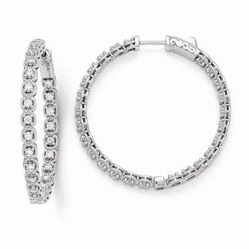 Crystal Drop Earrings for Sparkle -Sterling Silver Rhodium Plated CZ In and Out Hoop Earrings