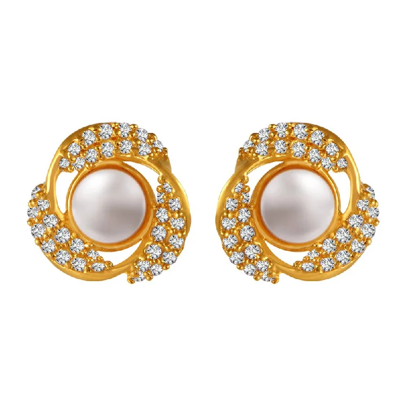 Drop Earrings for Formal Attire -22k Gold Earrings With Stone Detailing And Pearl Center