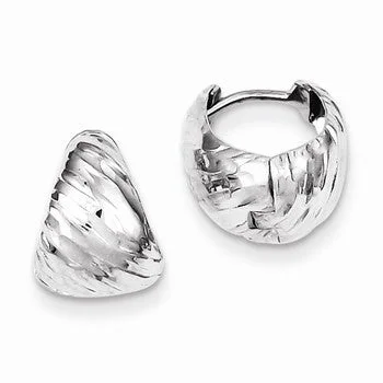 Drop Earrings with Etched Designs -Sterling Silver Rhodium Polished Textured Hinged Hoop Earrings