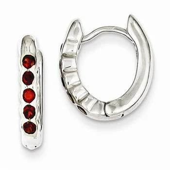 Drop Earrings for Everyday Glamour -Sterling Silver Red CZ Hinged Hoop Earrings