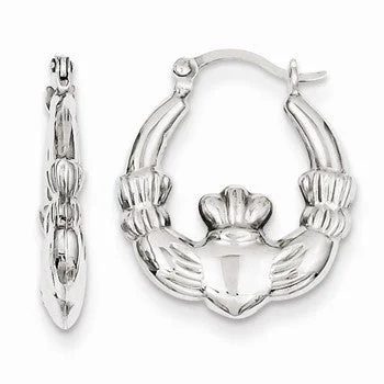 Drop Earrings with Animal Motifs -Sterling Silver Rhodium Plated Claddagh Hollow Hoop Earrings