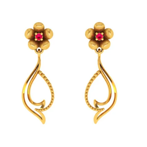 Ethnic Drop Earrings with Tribal Design -Traditional Curvy Dangler With Floral Motifs 14k Gold Earrings