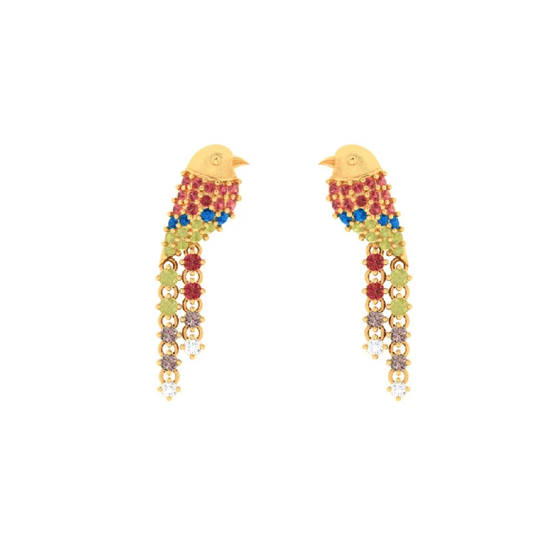 Drop Earrings for Graduation Day -14k Unique Bird-shaped Gold Earrings Embedded With Multi-colour Stones