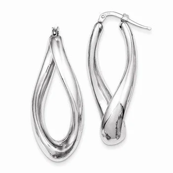 Lead Free Drop Earrings for Health -Sterling Silver Polished Rhodium Plated Twisted Hollow Hoop Earrings