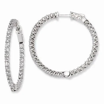 Lightweight Drop Earrings for All Day -Sterling Silver Rhodium-plated CZ In and Out Hinged Hoop Earrings