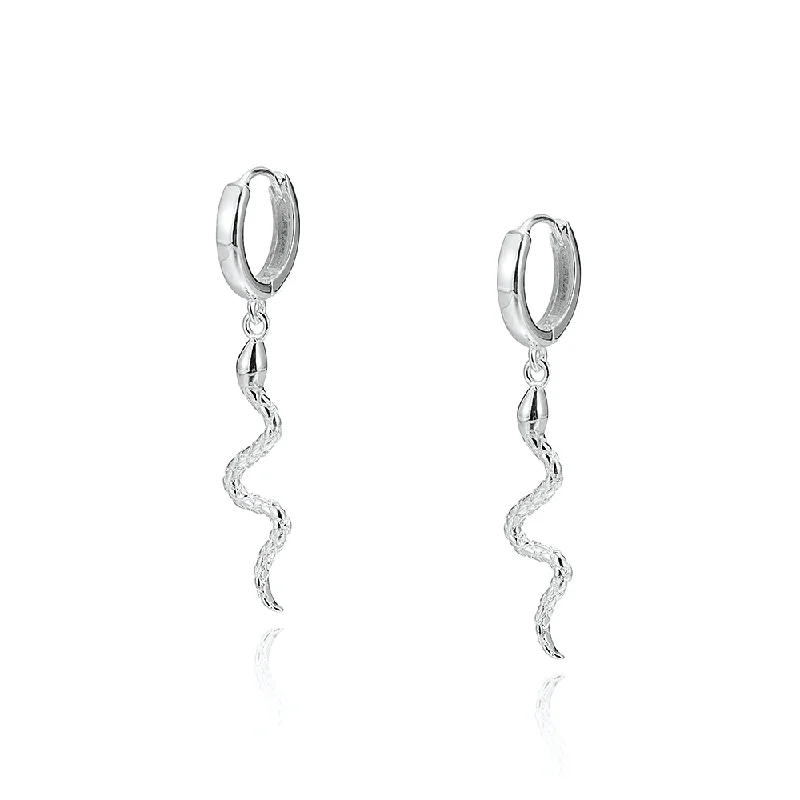 Drop Earrings with Debossed Designs -Sterling Silver Snake Charm Earrings