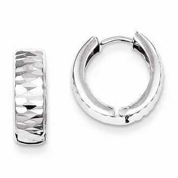 Drop Earrings with Enamel Coating -Sterling Silver Rhodium Polished Textured Hinged Hoop Earrings