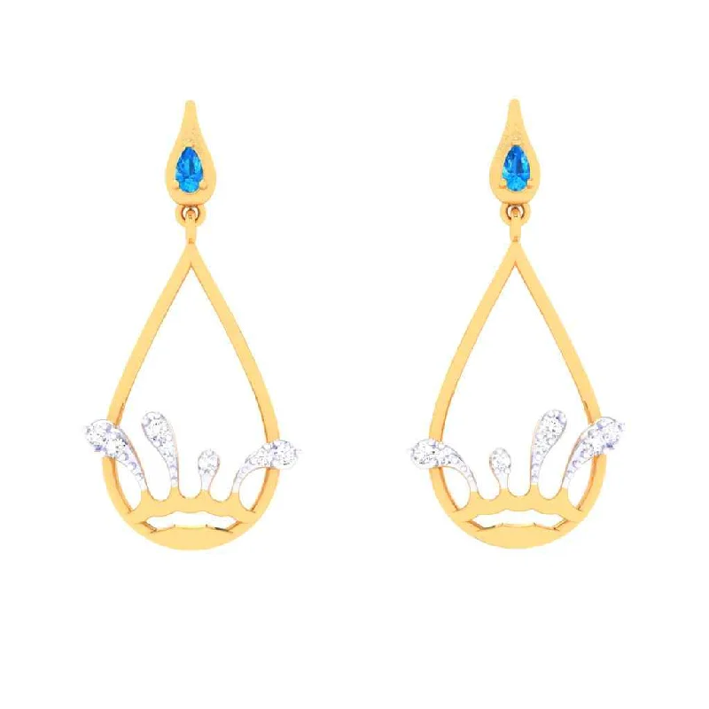 Drop Earrings for Christmas Party -14k Gold Earrings With Droplet Blue Gem From Amazea Collection