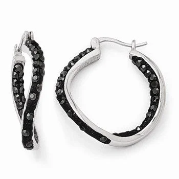 Drop Earrings for Fitness Activities -Sterling Silver Rhodium Black Clay Preciosa Crystal Hoop Earrings