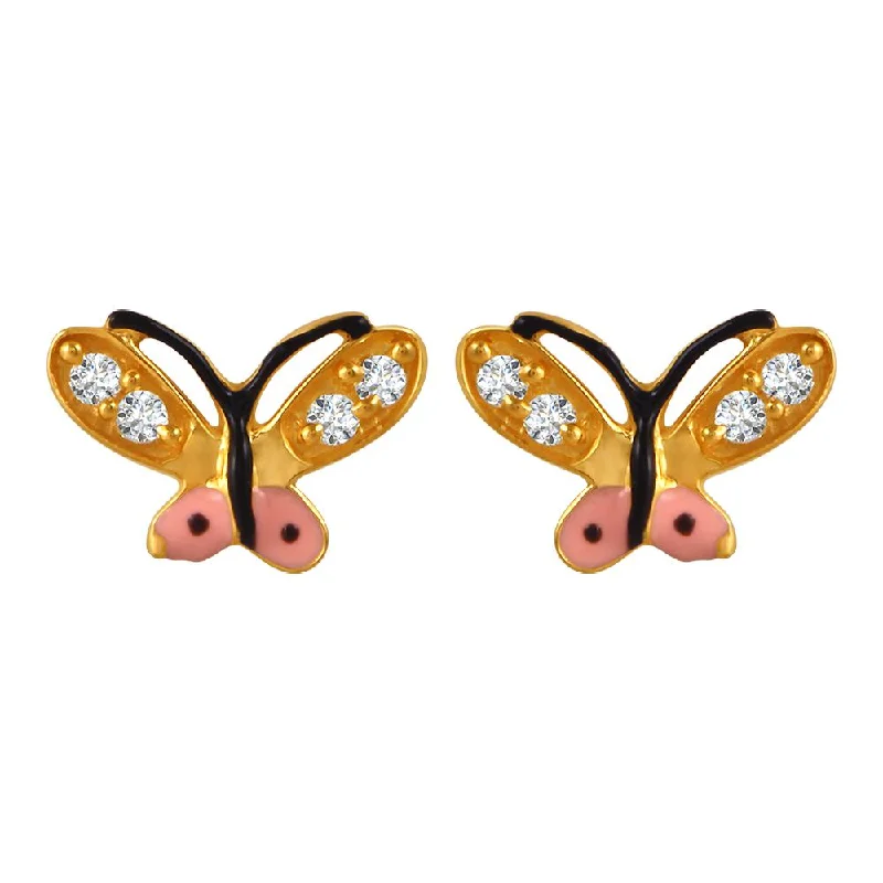 Retro Drop Earrings for Nostalgia -22k Gold Earrings With Stone-embedded Butterflies