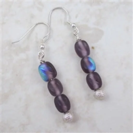 Drop Earrings with Matte Finish -Lilac Beads Sterling Silver Earrings