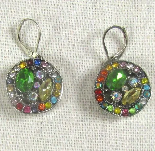 Drop Earrings with Embossed Patterns -Multi-colored  Multi-stone Crystal Drop Earrings