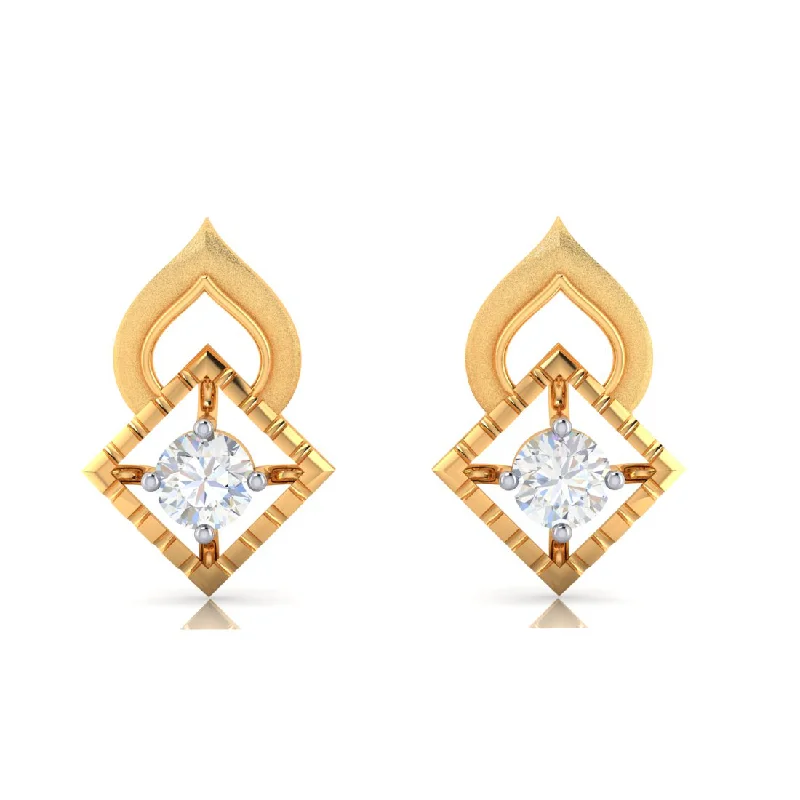 Drop Earrings with Vine Designs -14k American Diamond Shape Gold Earrings With Sparkling American Diamonds