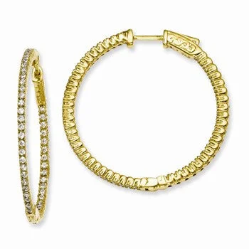 Drop Earrings for Shopping Trip -Sterling Silver Yellow-plated CZ In and Out Round Hoop Earrings