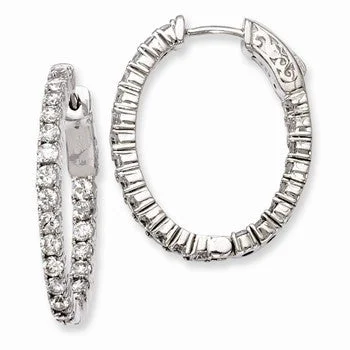 Drop Earrings with Animal Motifs -Sterling Silver Rhodium-plated CZ Hinged Oval Hoop Earrings