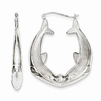 Drop Earrings with Star Motifs -Sterling Silver Rhodium-plated Dolphin Hoop Earrings