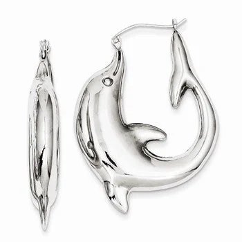 Drop Earrings with Animal Motifs -Sterling Silver Rhodium-plated Dolphin Hoop Earrings