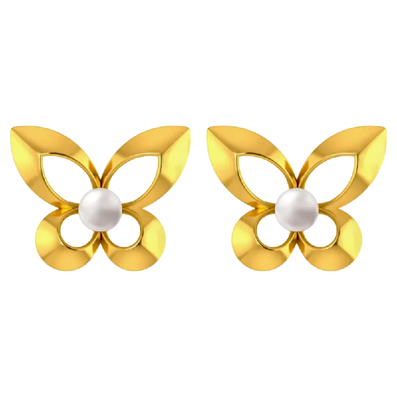 Lead Free Drop Earrings for Health -Butterfly Shaped 18k Gold Earrings With A Pearl Centre