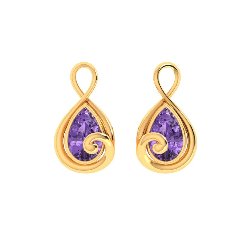 Drop Earrings with Filigree Work -14k Musical Note Shaped Gold Stud Earrings With Violet Stone