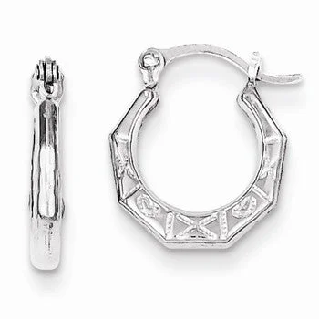 Drop Earrings for School Uniform -Sterling Silver Patterned Hollow Hoop Earrings