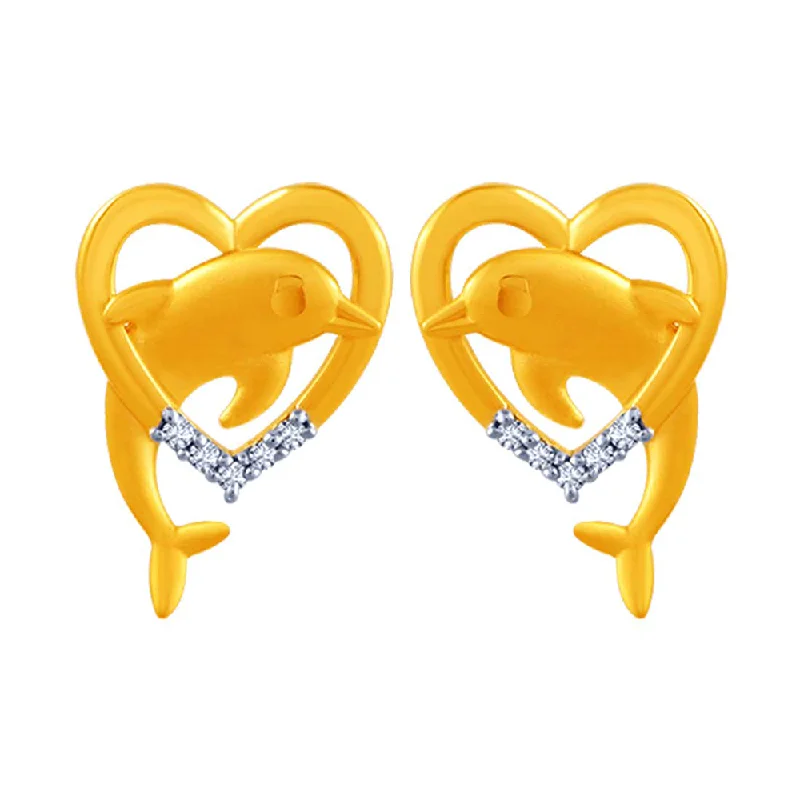 Drop Earrings with Star Motifs -14k Heart Shape  Gold Earrings With Dolphin