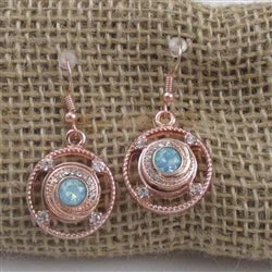 Large Drop Earrings for Statement -Aqua Crystal & Rose Gold Drop Earrings