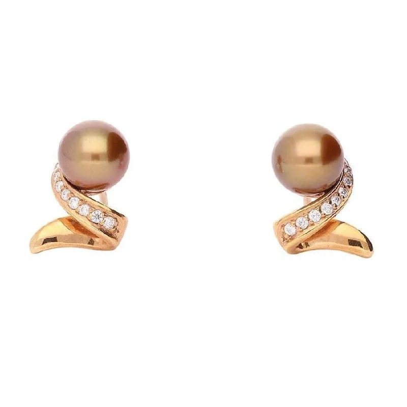 Detachable Drop Earrings with Charms -14ct Rose gold & chocolate pearl earrings with a twist of diamonds