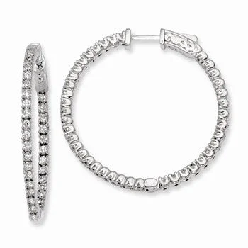 Round Drop Earrings for Classic -Sterling Silver Rhodium-plated CZ In and Out Hinged Hoop Earrings