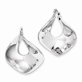 Waterproof Drop Earrings for Outdoor -Sterling Silver Polished Rhodium Plated Twisted Square Hoop Earrings