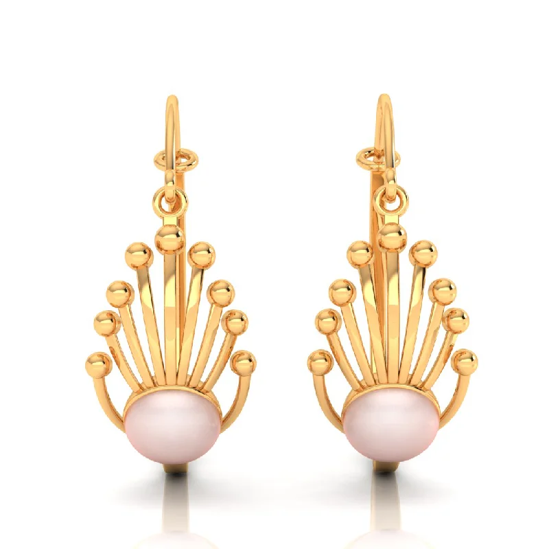 Oval Drop Earrings for Grace -14k Gold Earrings With Very Distinct Design And A Spherical Bead In Between