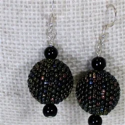 Crystal and Pearl Drop Earrings for Glamour -Handmade Black Beaded Bead Earrings Classic Black earrings