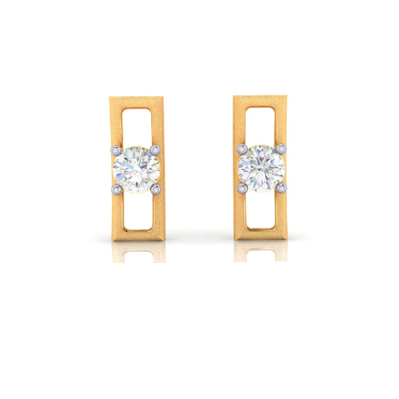 Diamond Drop Earrings for Luxury -14k Rectangular Shape American Diamond And Gold Earrings With American Diamond Studs