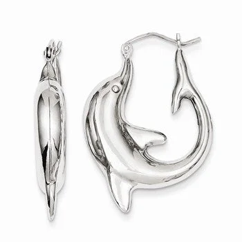 Drop Earrings with Floral Motifs -Sterling Silver Rhodium-plated Dolphin Hoop Earrings