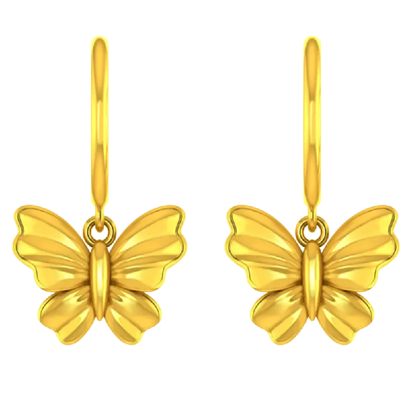 Drop Earrings with Etched Designs -22k Beautiful Gold Butterfly Earrings With Intricate Design