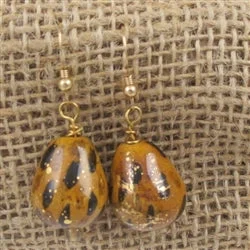 Drop Earrings with Hammered Finish -Kazuri Earring in Honey and Gold Teardrop