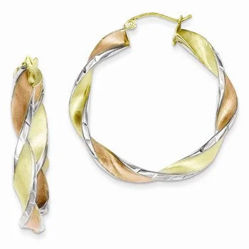 Drop Earrings for Beach Outfit -Sterling Silver Yellow and Rose Vermeil Diamond-cut Twisted Hoop Earrings