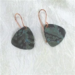 Tarnish Resistant Drop Earrings for Longevity -Fern Patina Copper Guitar Pick Earrings