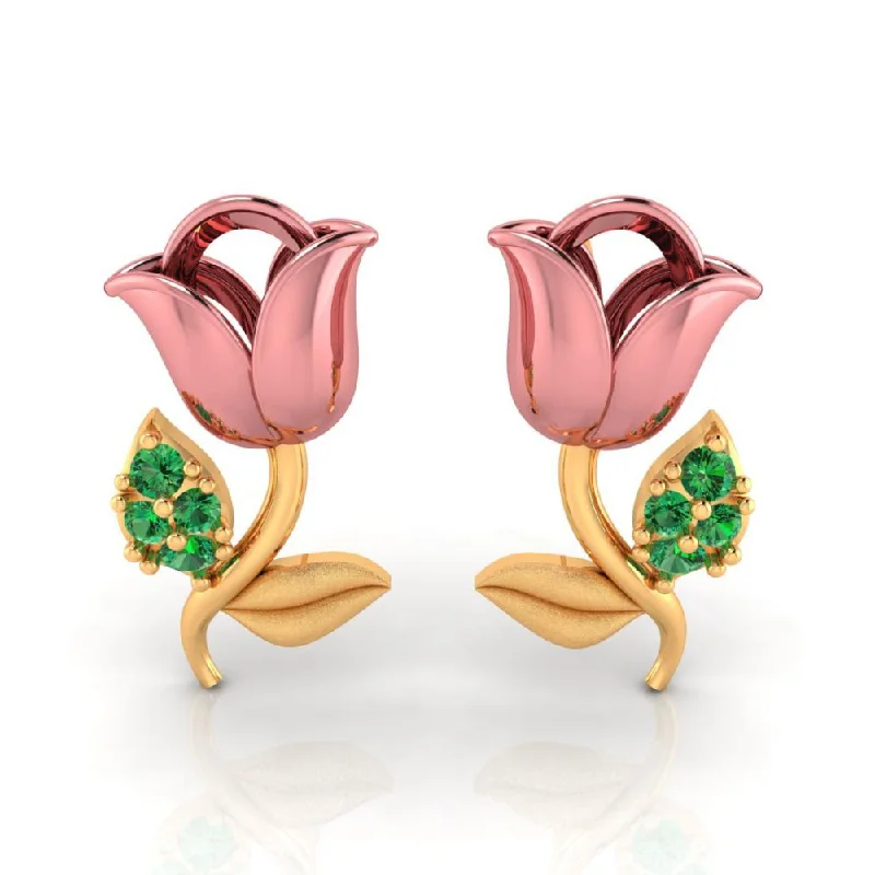 22k Yellow With Green Stone Stud Gold Earrings