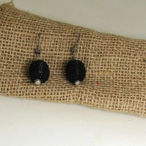 Hypoallergenic Drop Earrings for Sensitive -Earrings in Handmade Black Seed Beaded Bead