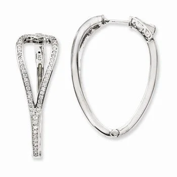 Pearl Drop Earrings for Elegance -Sterling Silver Rhodium-plated CZ In and Out Heart Hoop Earrings