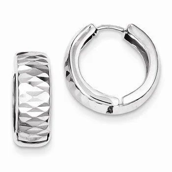 Drop Earrings for Wellness Routine -Sterling Silver Rhodium Diamond-cut Polished Hinged Hoop Earrings