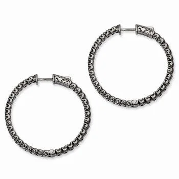 Minimalist Drop Earrings with Simplicity -Sterling Silver Ruthenium-plated CZ In and Out Round Hoop Earrings