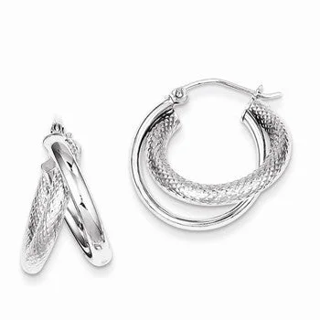 Detachable Drop Earrings with Charms -Sterling Silver Rhodium Plated Polished Diamond-cut Hoop Earrings