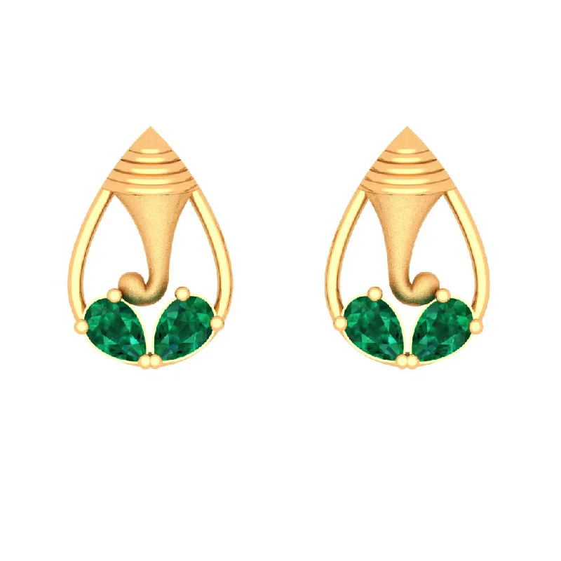 Drop Earrings with Floral Motifs -14k Lord Ganesha Gold Earrings With Teardrop Gem From Online Exclusive