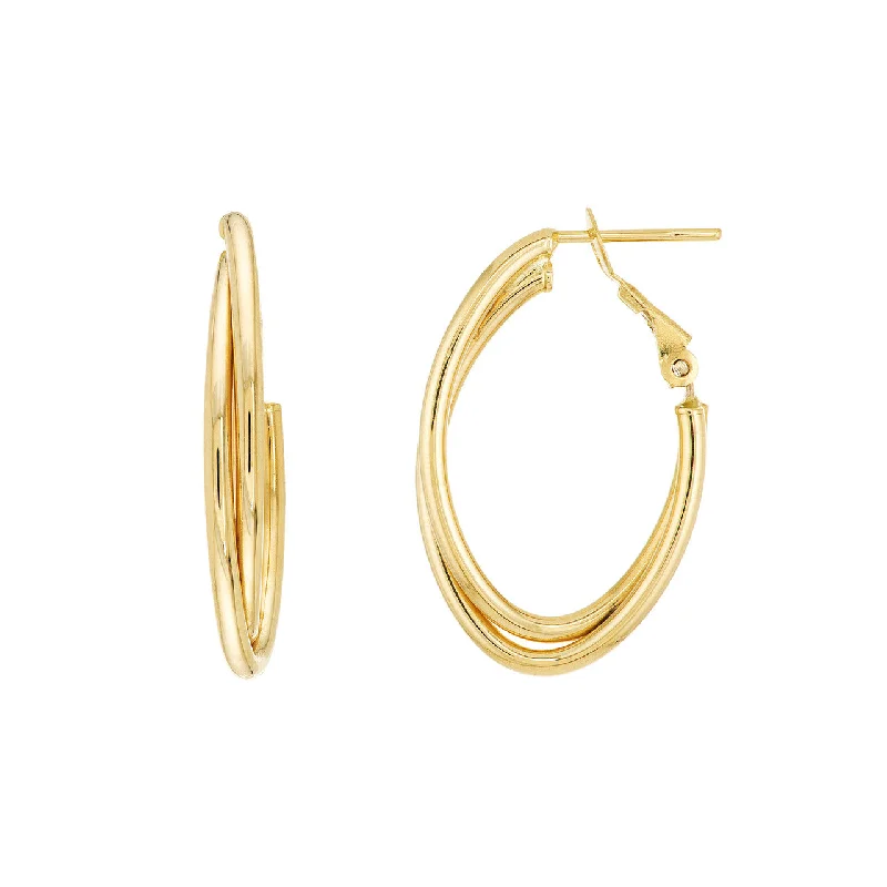 Heart Shaped Drop Earrings for Love -Interwoven Tube Oval Hoops with Omega Clip