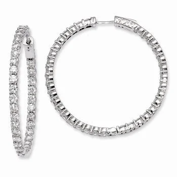 Punk Drop Earrings with Spikes -Sterling Silver Rhodium-plated CZ In and Out Hinged Hoop Earrings